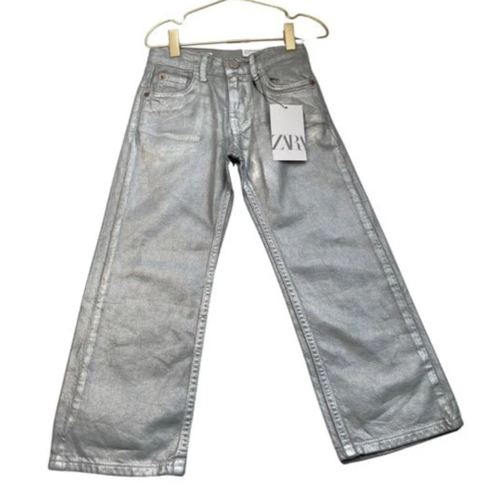 ZARA NWT Silver Metallic Jeans Sold Out‎ Style size 32/Small/33”inseam Tall